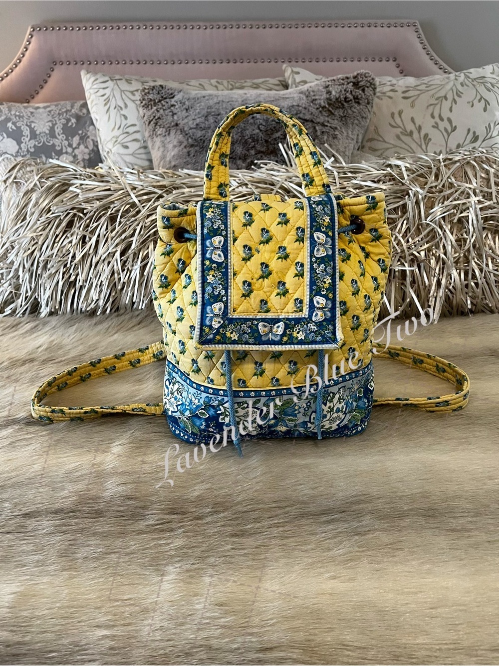 Vintage VERA BRADLEY Katherine 2004 Mimi Flap Backpack USA Yellow Blue Floral